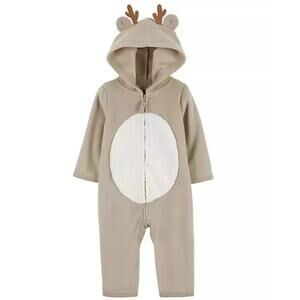 Carter's Hooded Sherpa Reindeer Romper Cozy 1-Piece Hooded Jumpsuit Zips, 9m